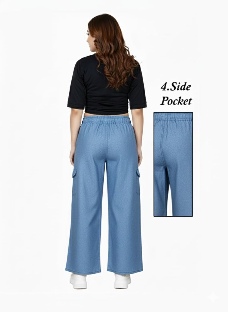 VIG TRENDS Women's Cargo Pants with Drawstring, Wide Leg Casual Trousers with 4 Side Pockets - Image 4